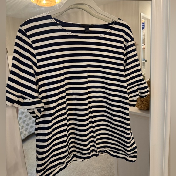 J. Crew Navy and White Striped Short Sleeve Top - Picture 2 of 5